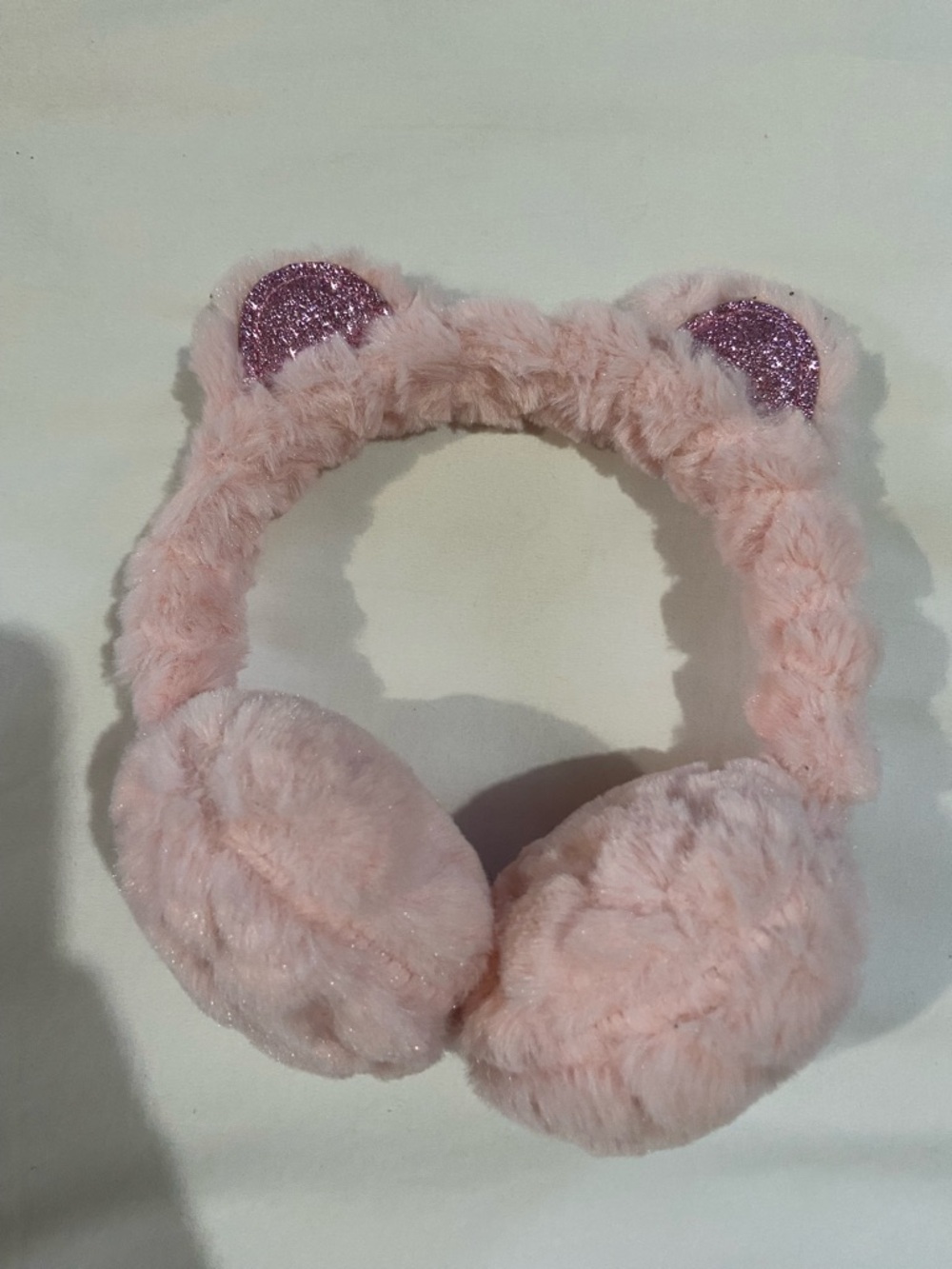 Plush Pink Cat Ear Earmuffs with Sparkle Detail